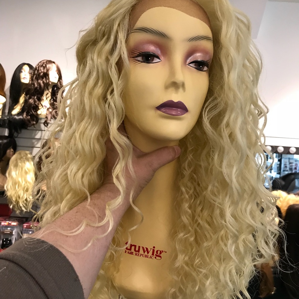 Wig Lacefront Long curly blonde human hair Blende - Picture 6 of 8